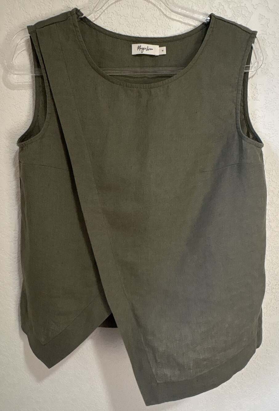 MagicLinen Women's Green Linen Sleeveless Top Blouse Size M